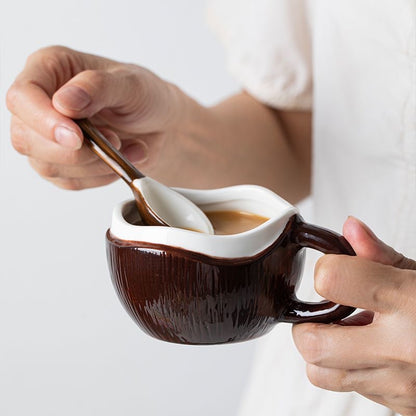 Coconut Ceramic Mug with Spoon – 220ml Cute Coffee Cup | MeetU Home