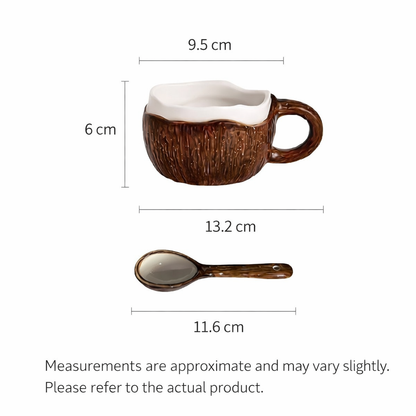 Coconut Ceramic Mug with Spoon – 220ml Cute Coffee Cup | MeetU Home