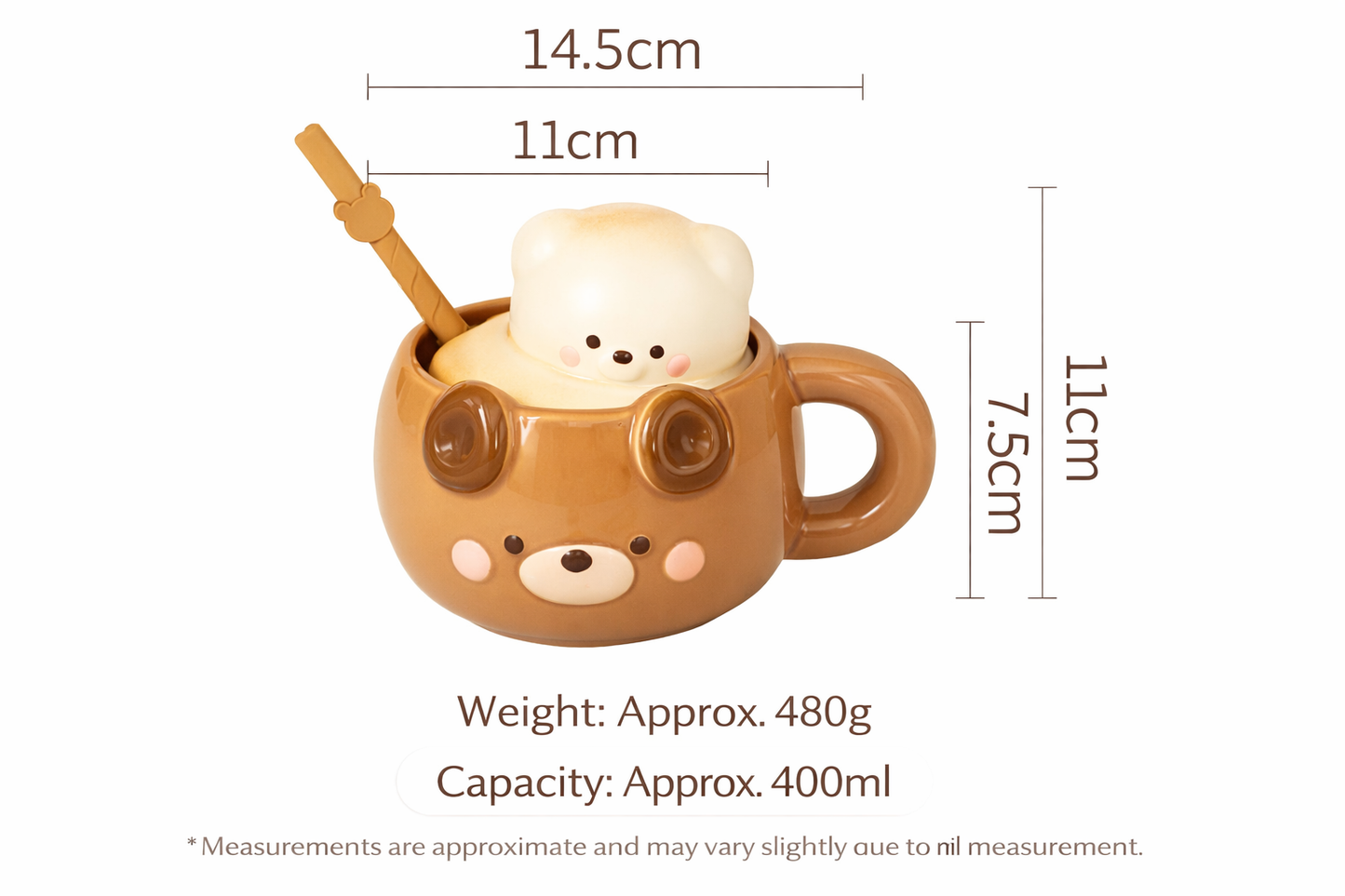 Cute Bear Ceramic Mug with Lid & Straw – 400ml Kawaii Coffee Cup | MeetU Home