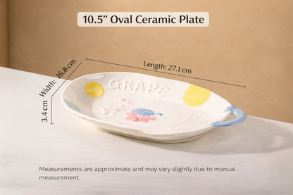 Oval ceramic plate grape design