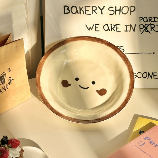 Retro Smiley Face Ceramic 8-Inch Cream Dessert Plate | MeetU Home