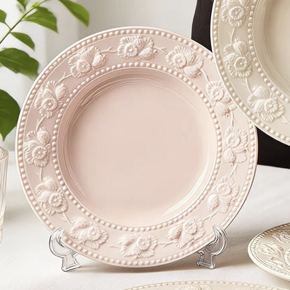 Vintage Floral Embossed Ceramic Dessert Plates - 8-Inch Pastoral Style | MeetU Home